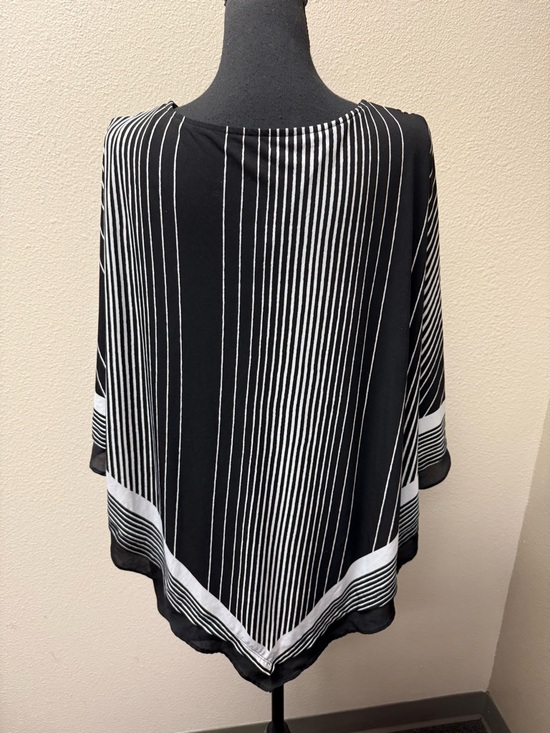 Allison Daley 3X Black White Striped Poncho Blouse Flowy Cape Top Chic - Picture 5 of 11
